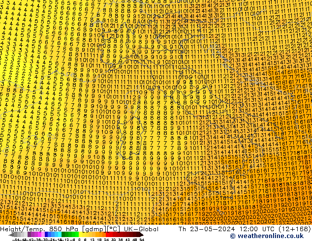 Height/Temp. 850 hPa UK-Global Th 23.05.2024 12 UTC