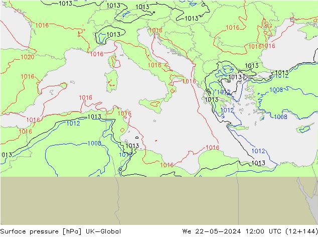 Surface pressure UK-Global We 22.05.2024 12 UTC