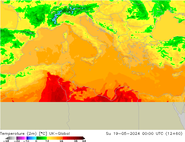 Temperature (2m) UK-Global Su 19.05.2024 00 UTC