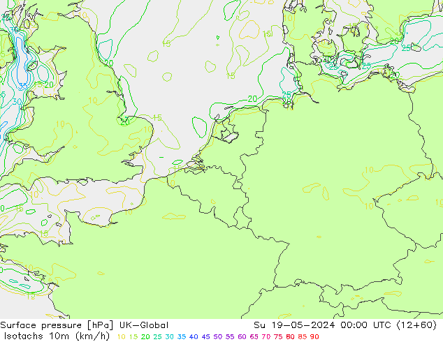 Isotachen (km/h) UK-Global zo 19.05.2024 00 UTC