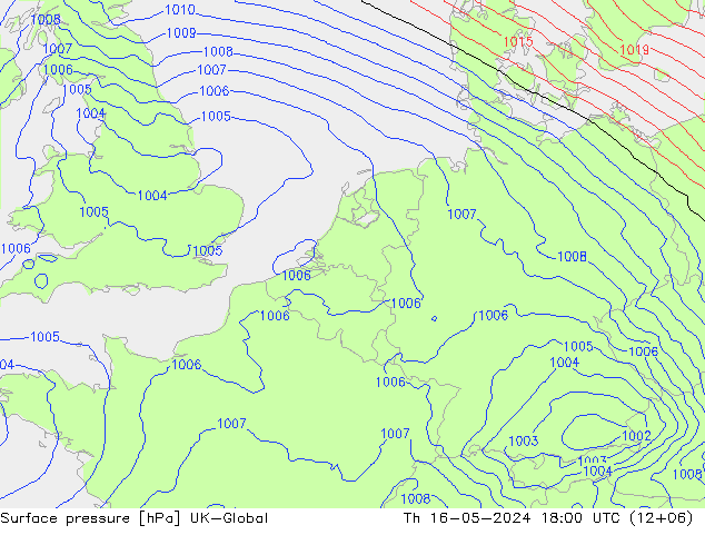 Surface pressure UK-Global Th 16.05.2024 18 UTC