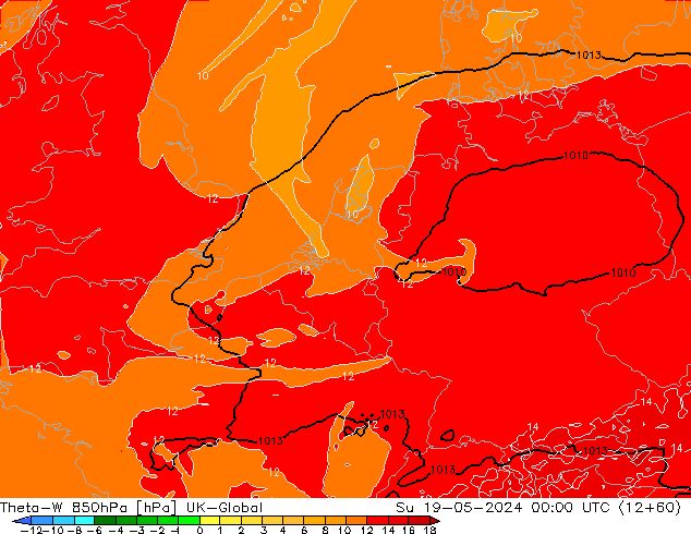Theta-W 850hPa UK-Global dim 19.05.2024 00 UTC