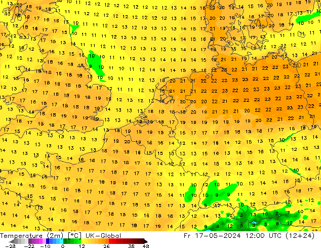 Temperaturkarte (2m) UK-Global Fr 17.05.2024 12 UTC
