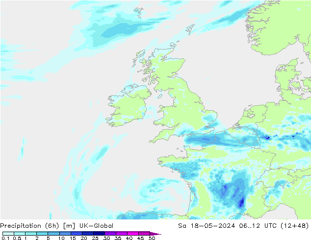 Precipitación (6h) UK-Global sáb 18.05.2024 12 UTC