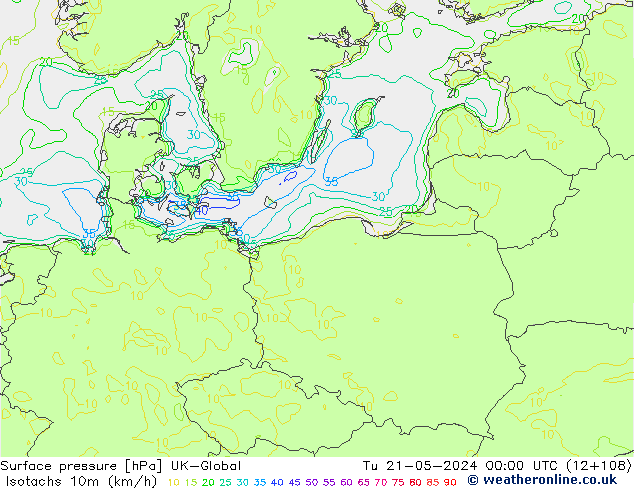 Isotachs (kph) UK-Global mar 21.05.2024 00 UTC