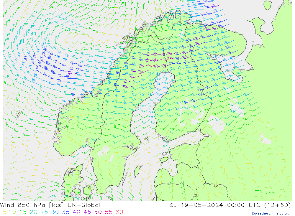 Wind 850 hPa UK-Global Ne 19.05.2024 00 UTC