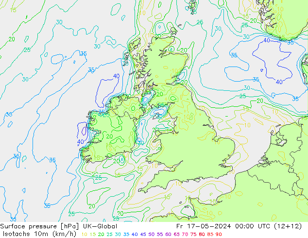 Isotachs (kph) UK-Global Fr 17.05.2024 00 UTC
