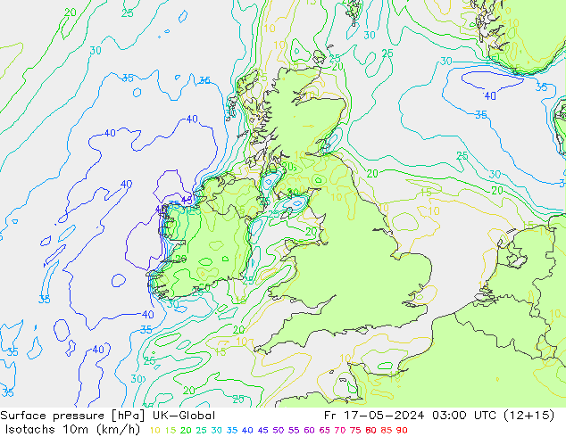 Isotachs (kph) UK-Global Fr 17.05.2024 03 UTC