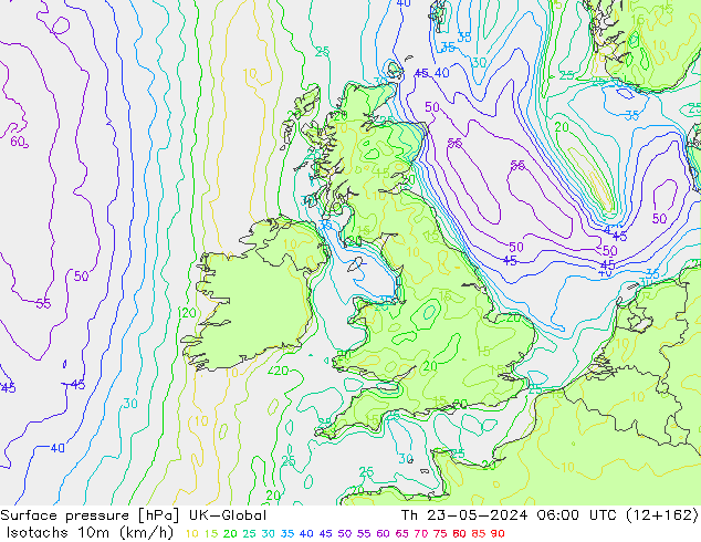 Eşrüzgar Hızları (km/sa) UK-Global Per 23.05.2024 06 UTC