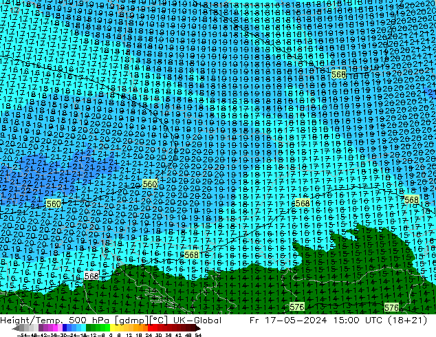 Yükseklik/Sıc. 500 hPa UK-Global Cu 17.05.2024 15 UTC