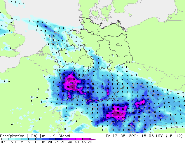 Precipitation (12h) UK-Global Fr 17.05.2024 06 UTC