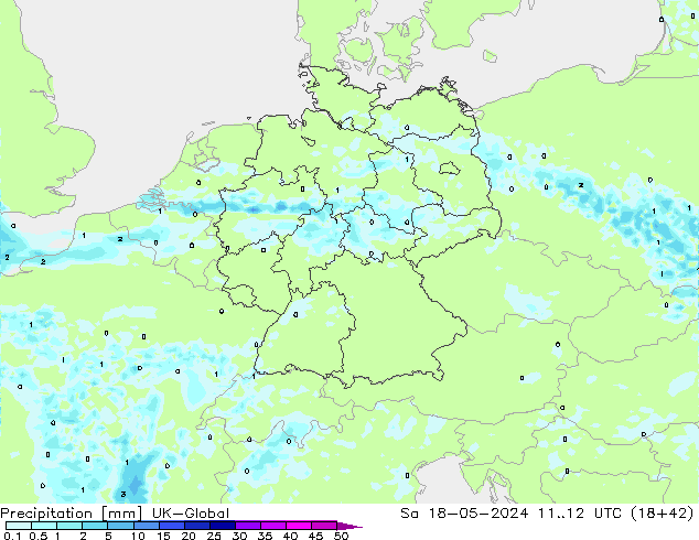 Precipitazione UK-Global sab 18.05.2024 12 UTC