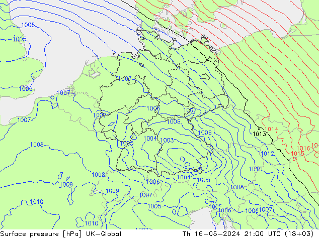 地面气压 UK-Global 星期四 16.05.2024 21 UTC