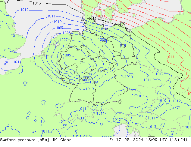 地面气压 UK-Global 星期五 17.05.2024 18 UTC