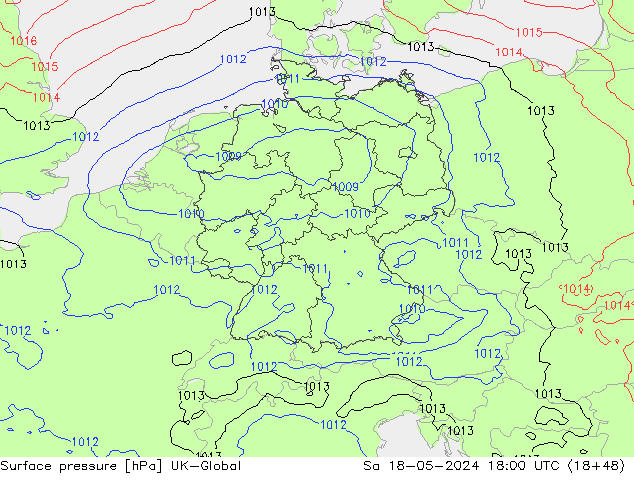 Presión superficial UK-Global sáb 18.05.2024 18 UTC