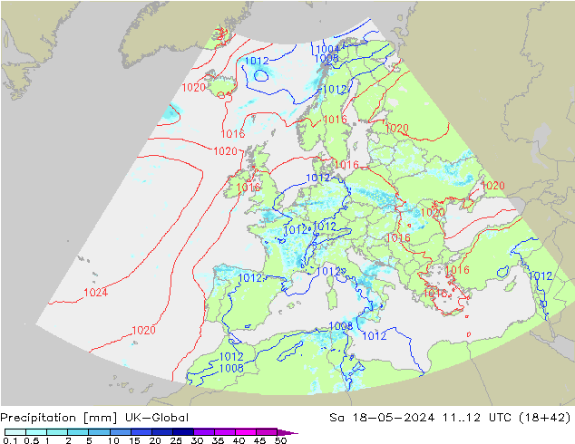 Niederschlag UK-Global Sa 18.05.2024 12 UTC