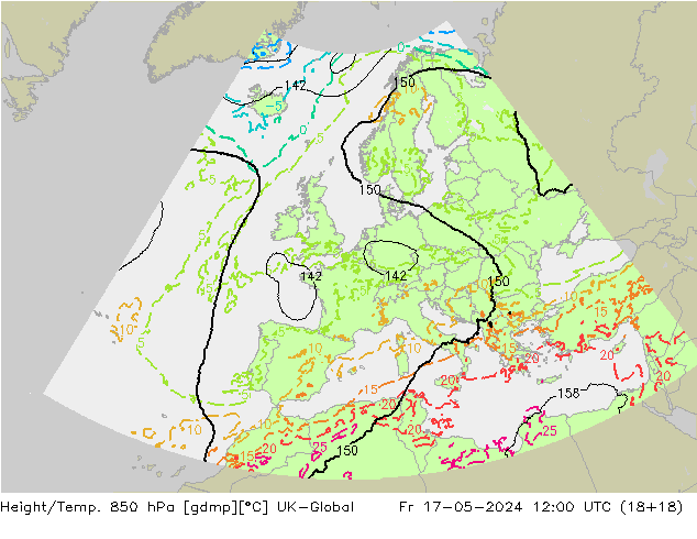 Height/Temp. 850 hPa UK-Global Pá 17.05.2024 12 UTC
