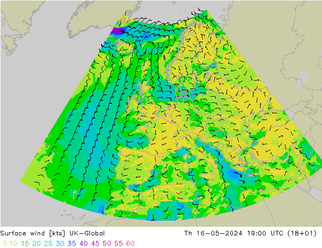 Surface wind UK-Global Th 16.05.2024 19 UTC