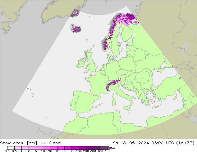 Snow accu. UK-Global Sáb 18.05.2024 03 UTC