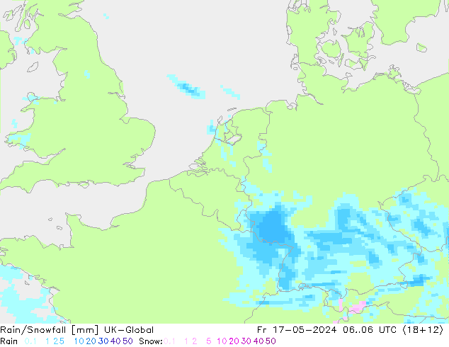 Rain/Snowfall UK-Global Fr 17.05.2024 06 UTC
