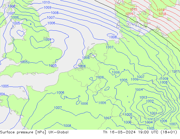 Surface pressure UK-Global Th 16.05.2024 19 UTC