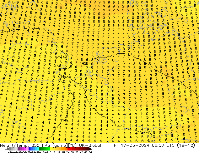 Height/Temp. 850 hPa UK-Global Fr 17.05.2024 06 UTC