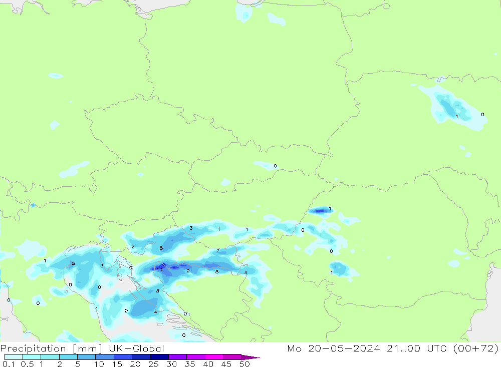 Precipitation UK-Global Mo 20.05.2024 00 UTC