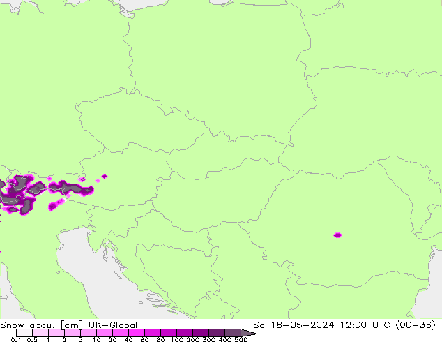 Totale sneeuw UK-Global za 18.05.2024 12 UTC