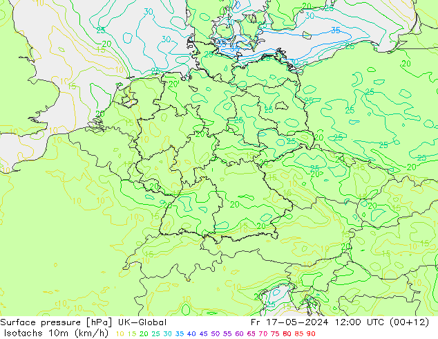 10米等风速线 (kph) UK-Global 星期五 17.05.2024 12 UTC
