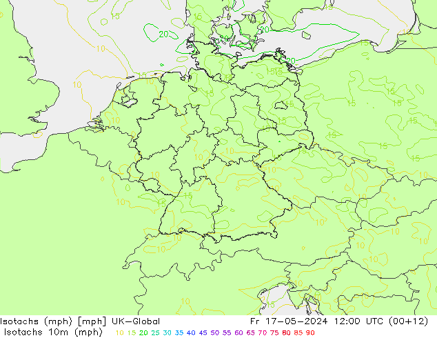 Isotachen (mph) UK-Global vr 17.05.2024 12 UTC
