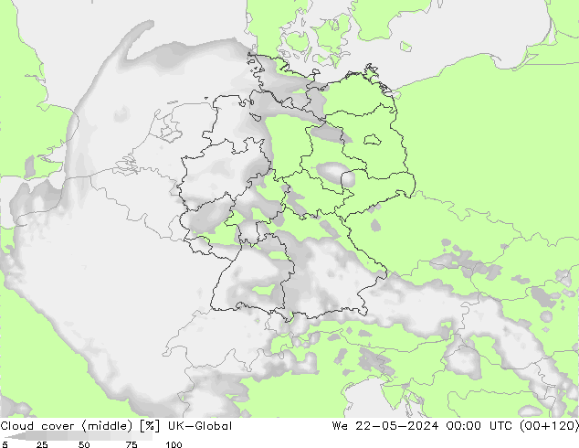 Bewolking (Middelb.) UK-Global wo 22.05.2024 00 UTC