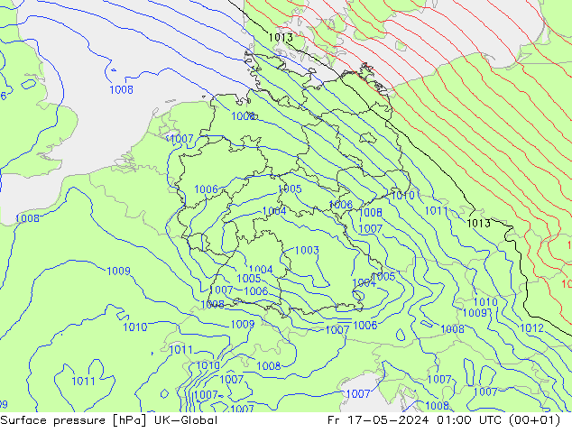 Surface pressure UK-Global Fr 17.05.2024 01 UTC