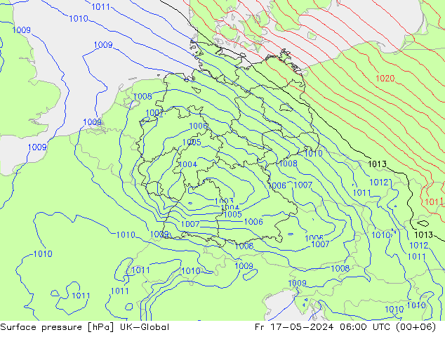Pressione al suolo UK-Global ven 17.05.2024 06 UTC