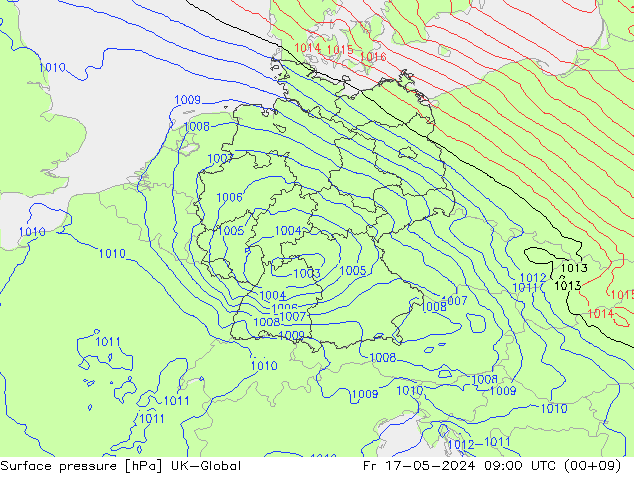 Presión superficial UK-Global vie 17.05.2024 09 UTC