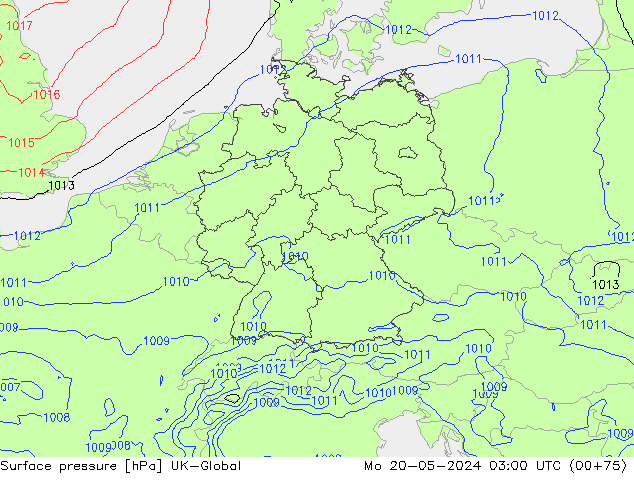 Presión superficial UK-Global lun 20.05.2024 03 UTC