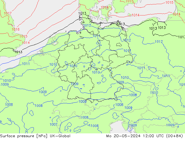Atmosférický tlak UK-Global Po 20.05.2024 12 UTC