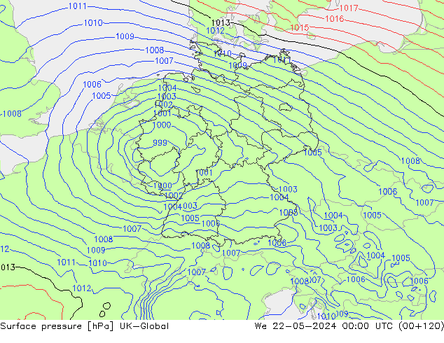 pression de l'air UK-Global mer 22.05.2024 00 UTC