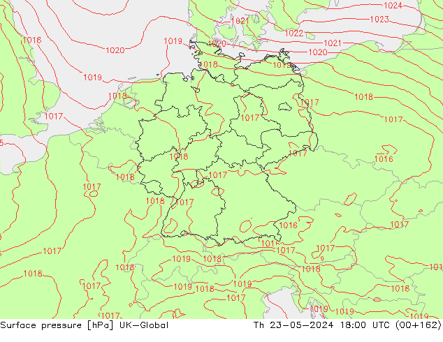 Atmosférický tlak UK-Global Čt 23.05.2024 18 UTC