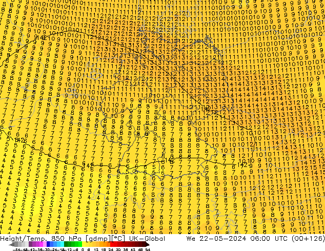 Height/Temp. 850 hPa UK-Global St 22.05.2024 06 UTC