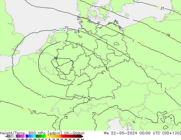 Yükseklik/Sıc. 950 hPa UK-Global Çar 22.05.2024 00 UTC