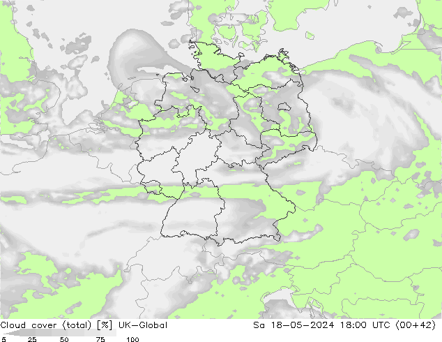 Cloud cover (total) UK-Global So 18.05.2024 18 UTC
