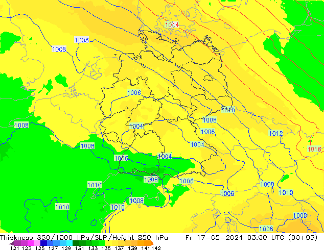 Dikte 850-1000 hPa UK-Global vr 17.05.2024 03 UTC