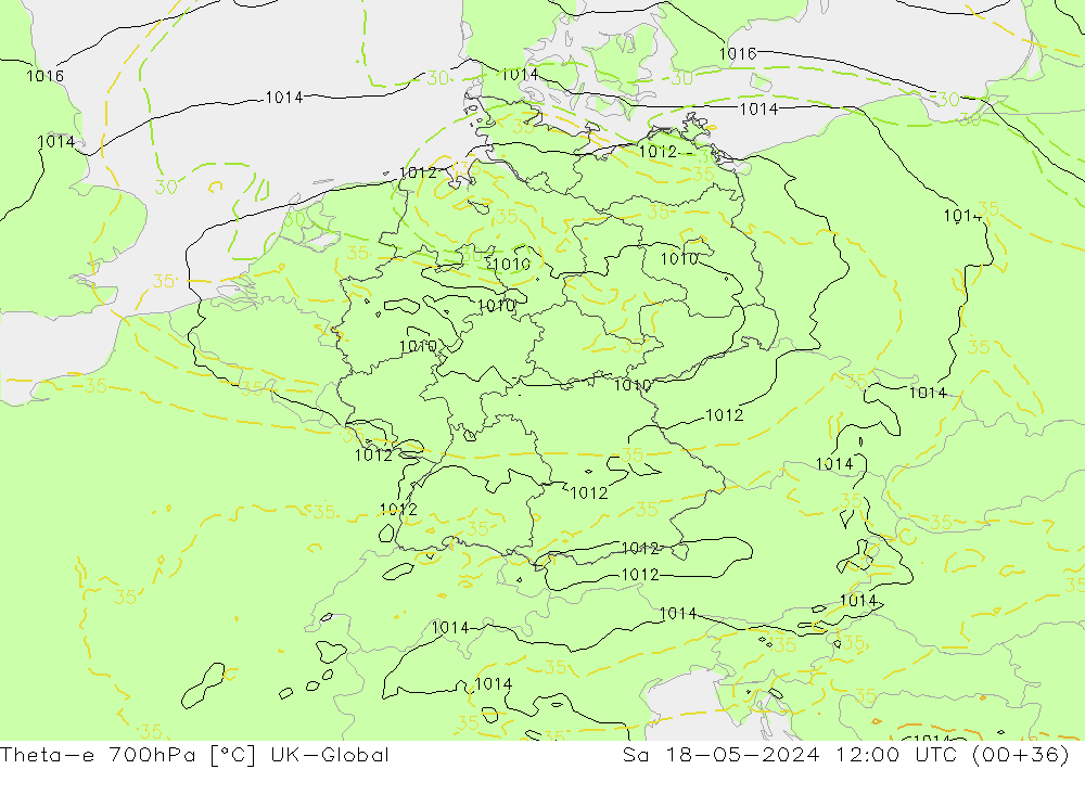 Theta-e 700hPa UK-Global za 18.05.2024 12 UTC