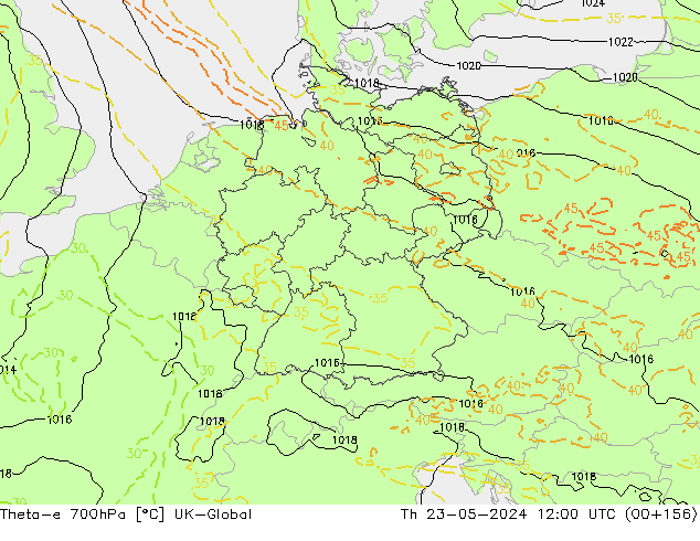 Theta-e 700hPa UK-Global Th 23.05.2024 12 UTC
