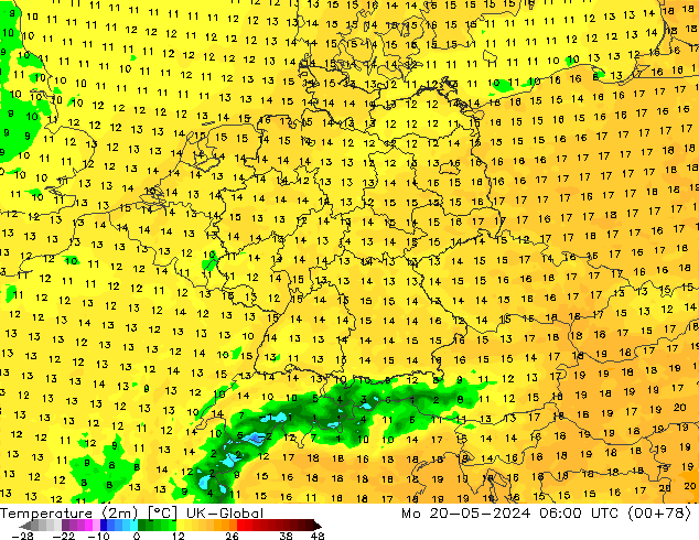 Temperature (2m) UK-Global Mo 20.05.2024 06 UTC