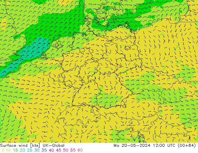 Vento 10 m UK-Global lun 20.05.2024 12 UTC