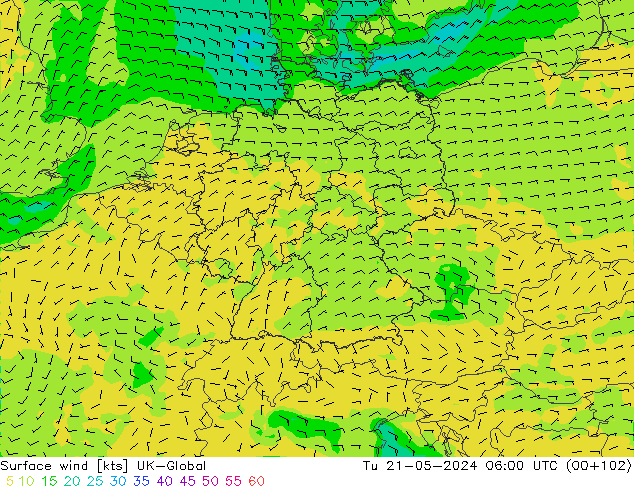 Vento 10 m UK-Global Ter 21.05.2024 06 UTC