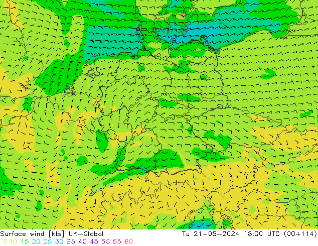 wiatr 10 m UK-Global wto. 21.05.2024 18 UTC