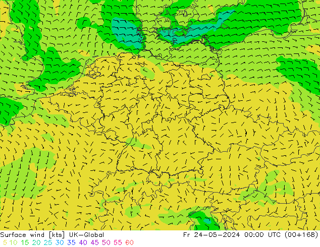 Surface wind UK-Global Fr 24.05.2024 00 UTC