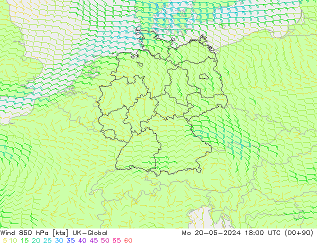 Wind 850 hPa UK-Global ma 20.05.2024 18 UTC